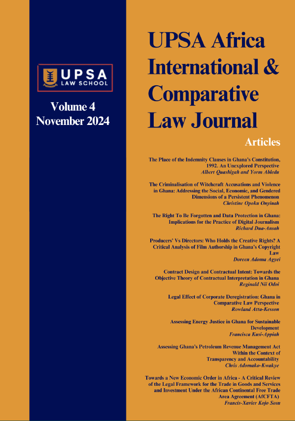					View Vol. 4 No. 1 (2024): UPSA Africa International & Comparative Law Journal (UAICLJ) - Vol. 4
				